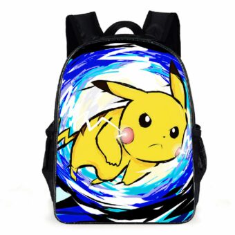 Pikachu Rucksack in blau und gelb mit weißem Hintergrund