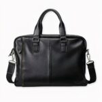 Herren-Schultertasche mit Dokumentenfach aus schwarzem Leder - Aktenkoffer Handtasche