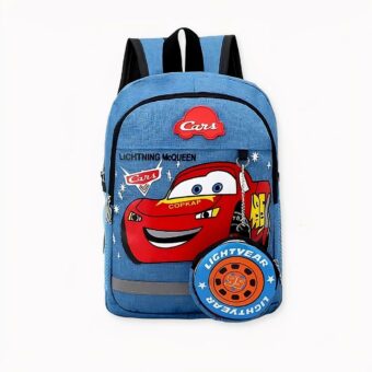 Cars Rucksack mit Jeans-Effekt in grau mit weißem Hintergrund, Farbe blau, gute Qualität und sehr trendy.