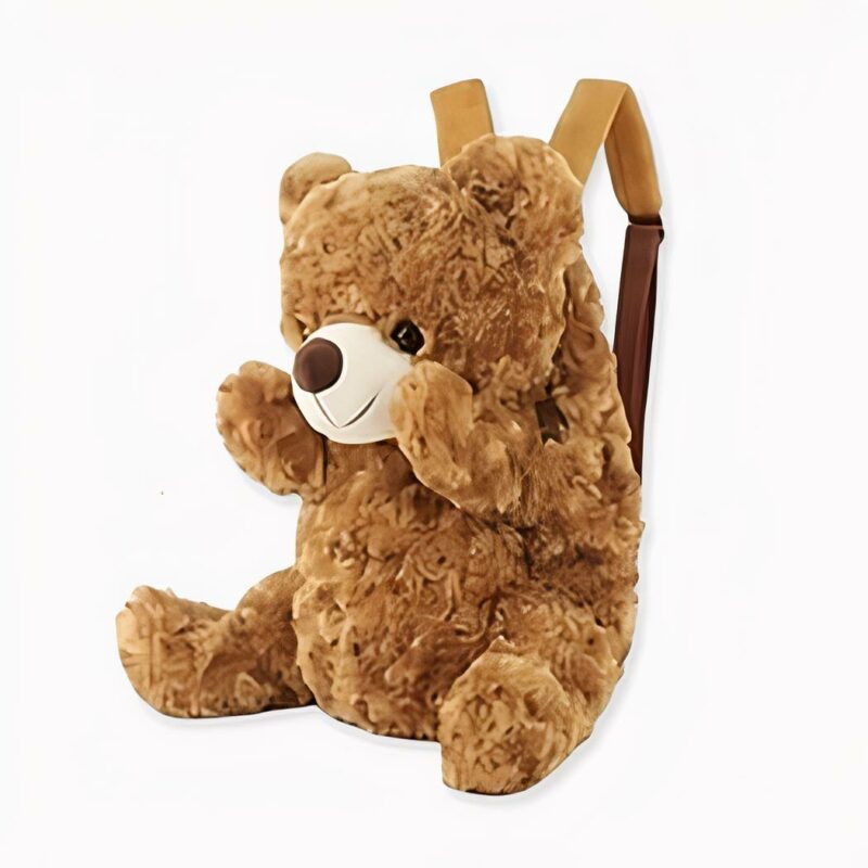 Kinderrucksack aus braunem Teddybär-Plüsch. Gute Qualität und sehr modisch.