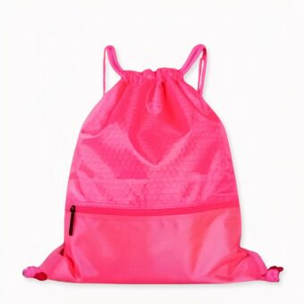 Weicher Rucksack mit rosa Kordeln mit weißem und rosa Hintergrund