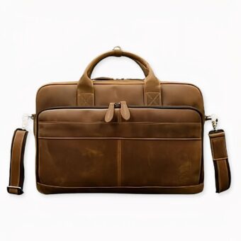 Herren-Schultertasche im Vintage-Stil - Beige - Laptoptasche aus Leder