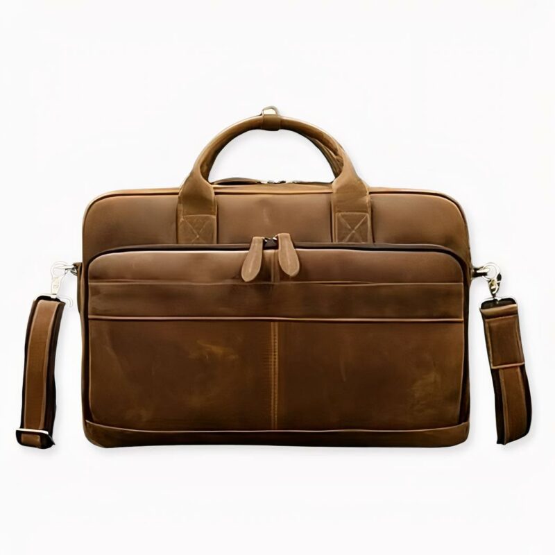 Herren-Schultertasche im Vintage-Stil - Beige - Laptoptasche aus Leder
