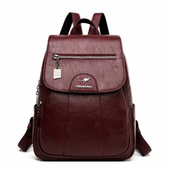 Damen Rucksack aus Leder - Rot - Damen Rucksack aus Leder Schulrucksack
