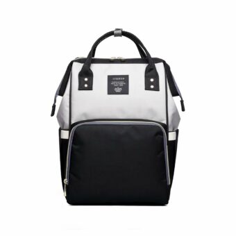 Moderne, gesteppte Wickeltasche in Grau und Schwarz mit weißem Hintergrund