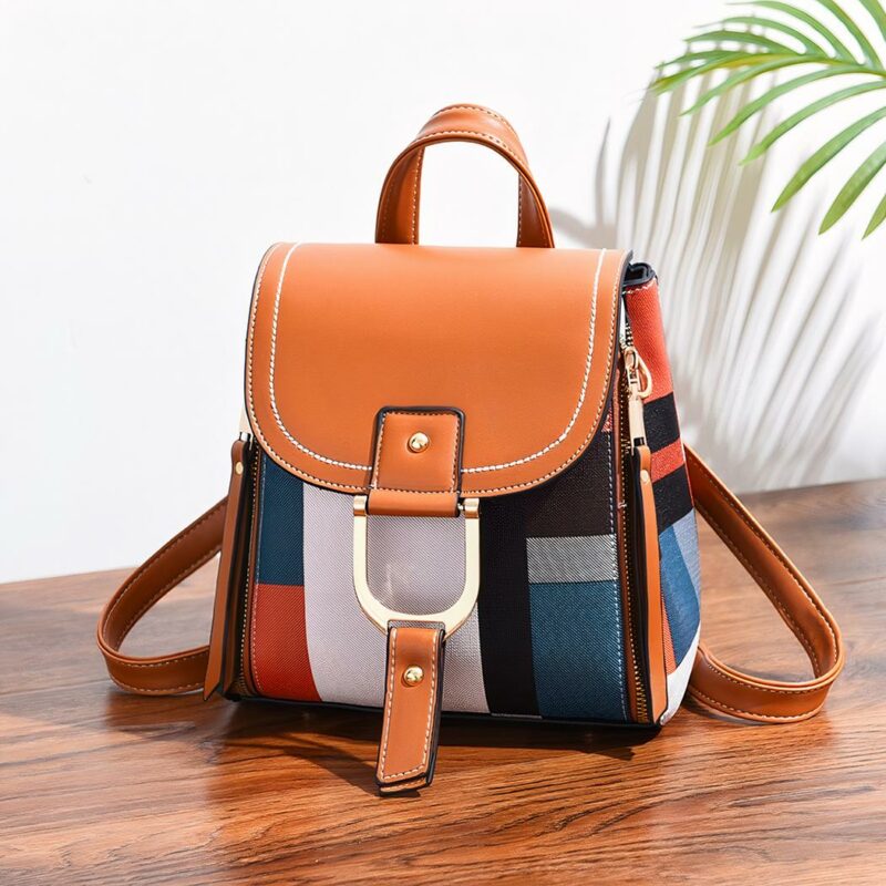 Mehrfarbiger Vintage-Rucksack - Braun - Handtasche Handtasche für Frauen