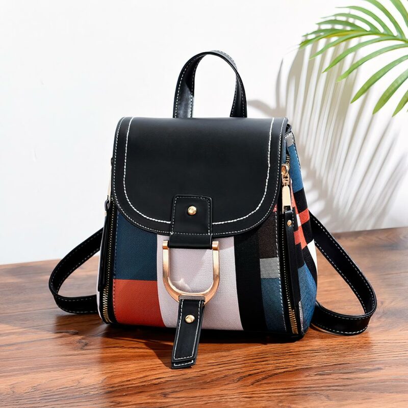 Mehrfarbiger Vintage-Rucksack - Schwarz - Schultertasche Handtasche