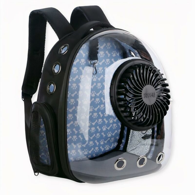 Ihr Hund wird sich in diesem transparenten Hunderucksack wohlfühlen. Er ist perfekt für den Sommer und hält Ihren Hund dank der vielen Löcher auf der Vorderseite und an den Seiten kühl. Zusätzlich gibt es einen kleinen Ventilator, um das Innere des Rucksacks an heißen Tagen noch angenehmer zu machen.