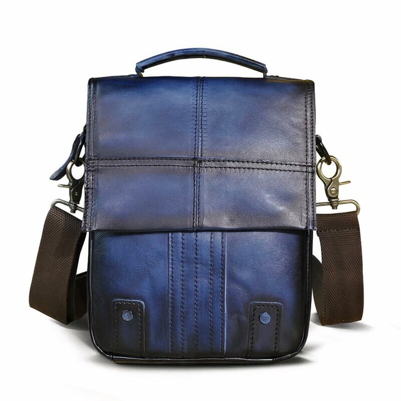 Rucksack mit Schulterriemen aus Leder - Blau - Messenger Bag Handtasche