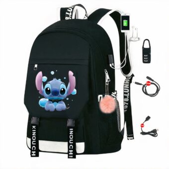 Stitch Rucksack mit USB-Ladegerät - Weiß - Schulrucksack T-Shirt