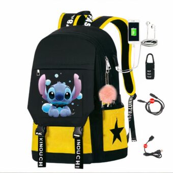 Stitch Rucksack mit USB-Ladegerät - Gelb - Schulrucksack Rucksack für Jungen