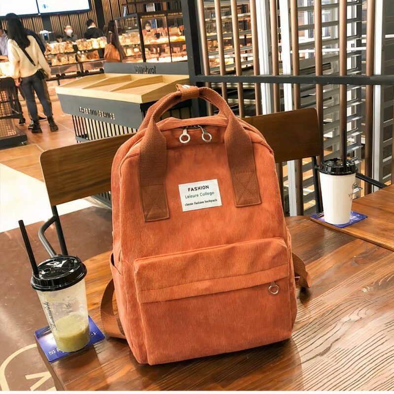 Damen Computer Rucksack aus Cord - Orange - Schulrucksack Rucksack