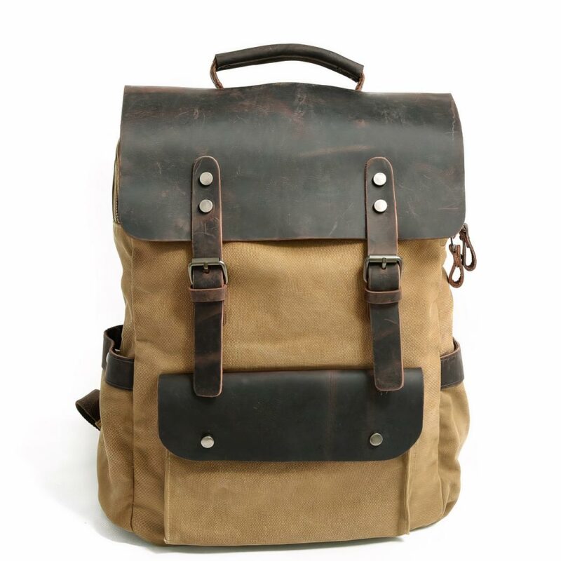 Retro-Schulranzen-Rucksack - Camel - Rucksack Schulrucksack