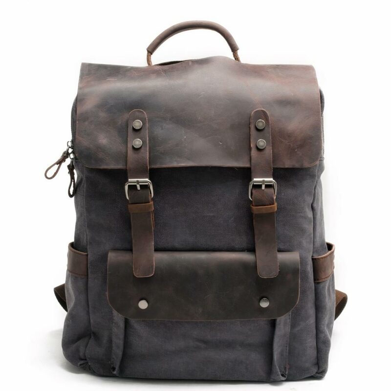 Retro Schulranzen Rucksack - Grau - Rucksack Rucksack Laptop Rucksack