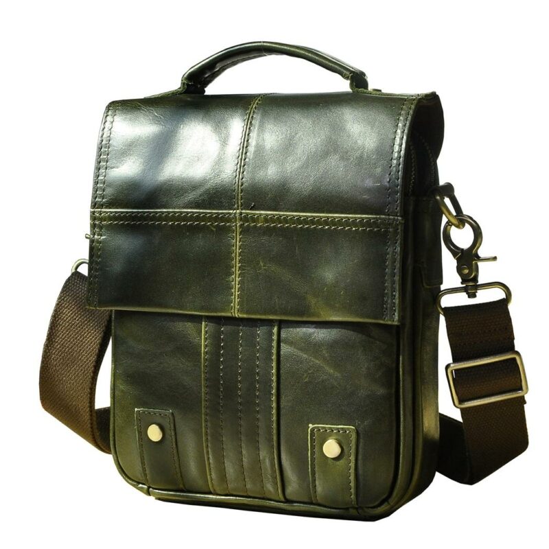 Schultertasche aus Leder - Grün - Kuriertasche aus Leder