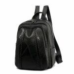 Vintage Damen Rucksack aus PU-Leder - Schwarz - Leder Rucksack