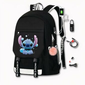 Stitch Rucksack mit USB-Ladegerät - Weiß - Schulrucksack T-Shirt