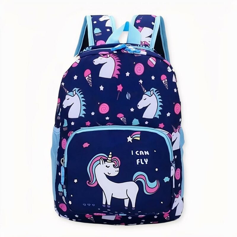 Sac_à_dos_fille_motif_licorne_2 Mädchen Rucksack mit Einhorn-Motiv - Blau - Schulrucksack Rucksack für Kinder.