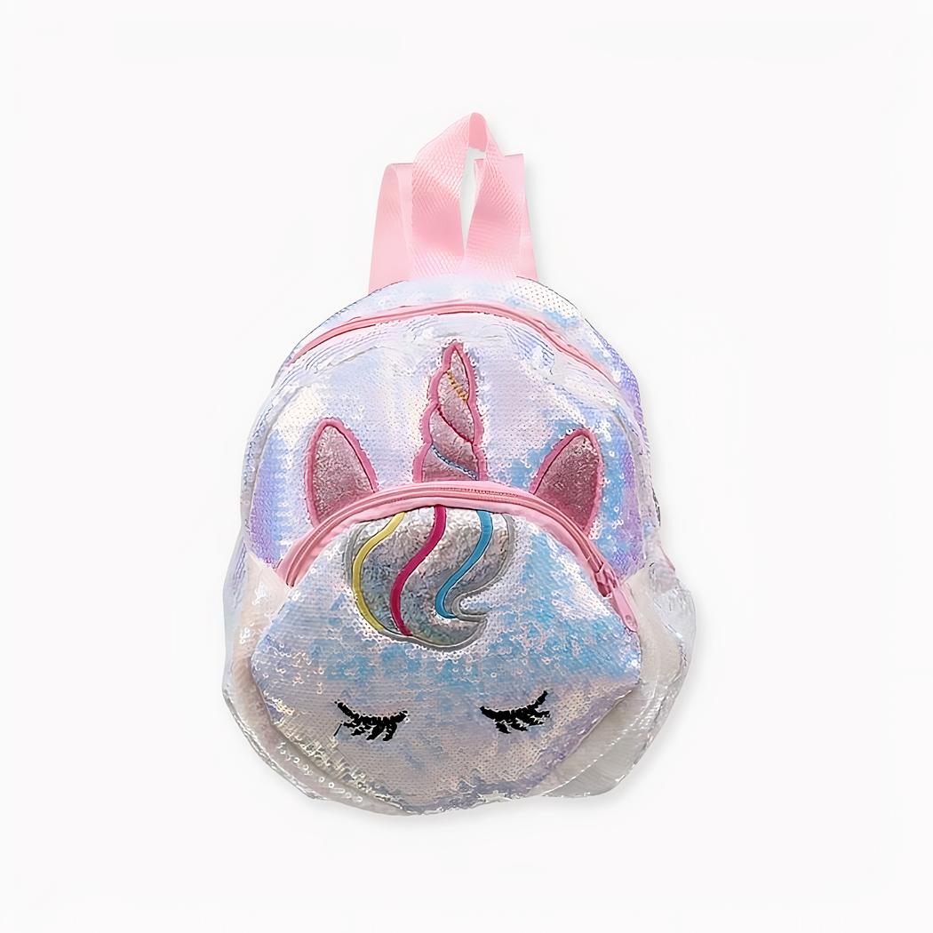 Einhorn Kinder Rucksack mit glänzenden Pailletten - Weiß - Schulrucksack Rucksack