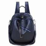 Damen Leder Rucksack einfarbig - Blau - Handtasche Rucksack