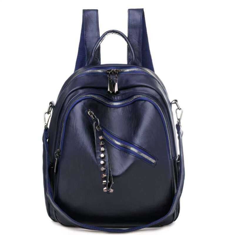 Damen Leder Rucksack einfarbig - Blau - Handtasche Rucksack