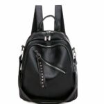 Rucksack aus Leder für Frauen - Schwarz - Handtasche aus Leder