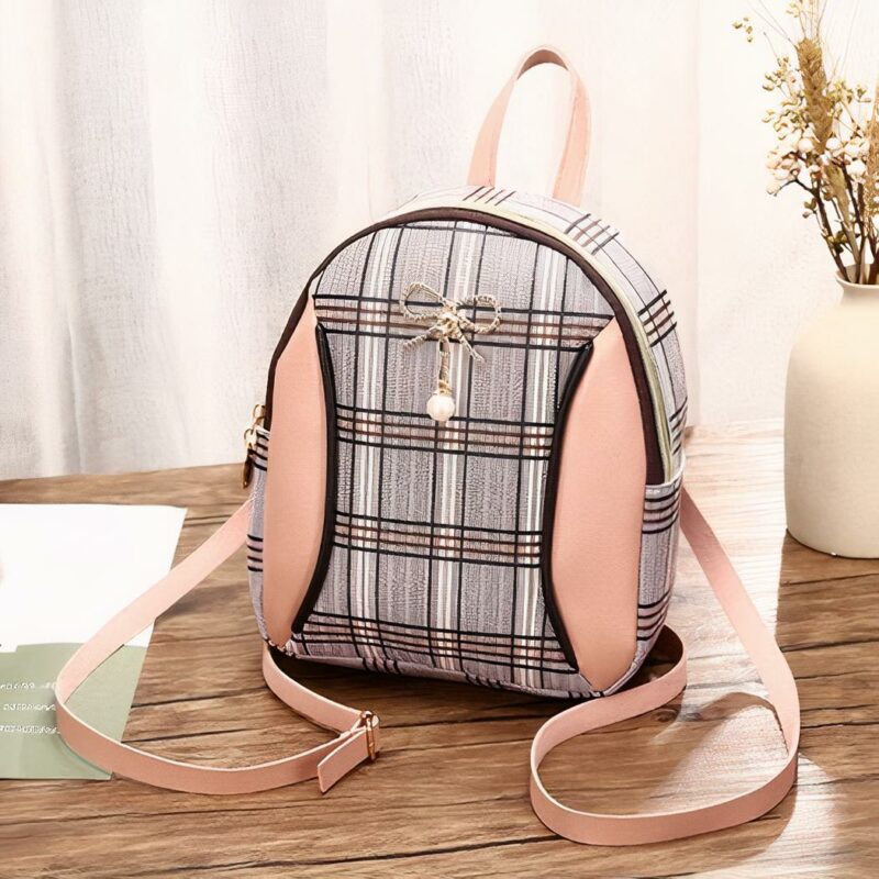 Mini Damen Rucksack kariert - Rosa - Rucksack Tasche