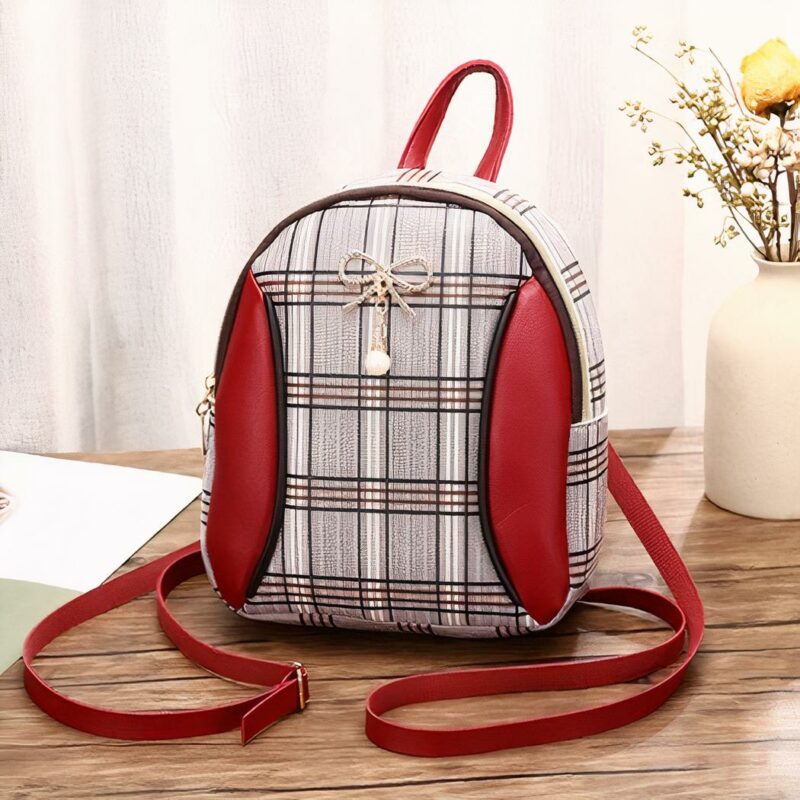 Mini Damen Rucksack mit Karomuster - Rot - Handtasche Tasche