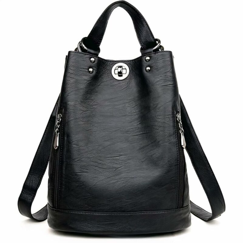Damen Leder Rucksack - Schwarz - Schulrucksack Rucksack