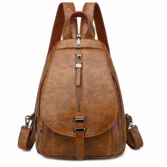 Sommer PU-Leder Rucksack für Frauen - Braun - Schulrucksack Handtasche