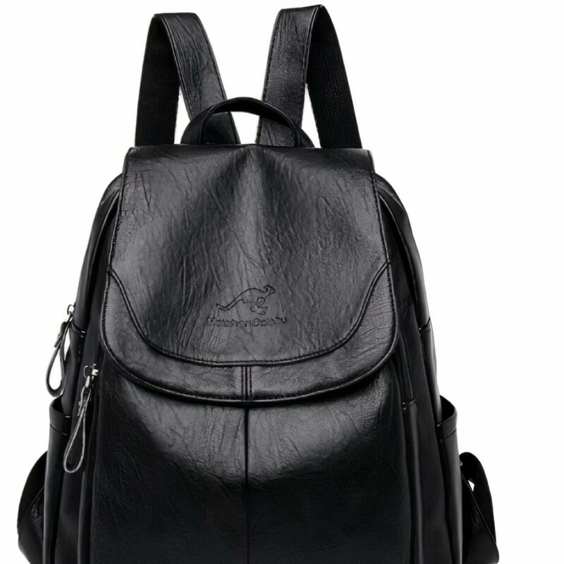 Damen Rucksack aus Schafslederimitat - Schwarz - Schulrucksack Rucksack