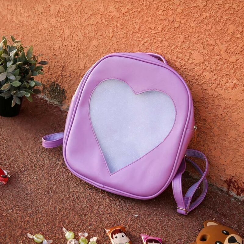 Transparenter Kinderrucksack mit Herzmotiv - Violett - Rucksack Tasche