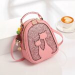 Glitter-Rucksack aus Leder mit Katzenmotiv - Rosa - Handtasche Rucksack