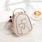 Glitter-Rucksack aus Leder mit Katzenmotiv - Beige - Handtasche Tasche