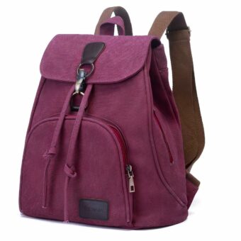 Rucksack im Vintage-Stil aus violettem Canvas mit weißem Hintergrund