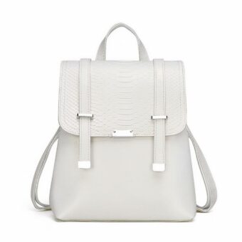 Rucksack im Vintage-Stil, weiß geschuppt mit weißem Hintergrund