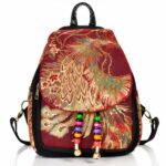 Vintage Damen-Rucksack mit braunen Pailletten und weißem Hintergrund