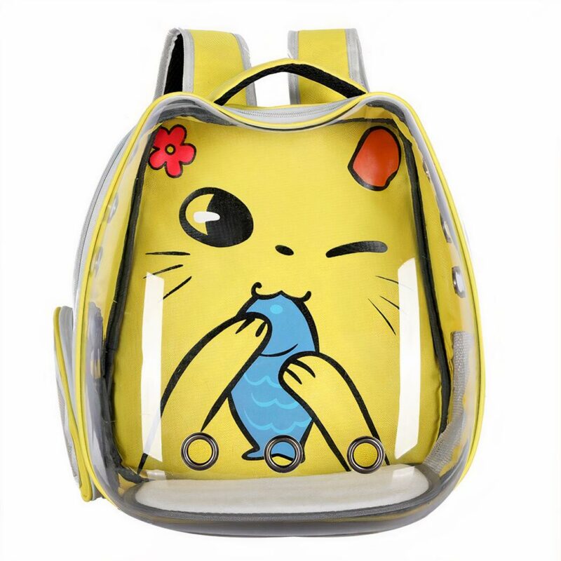 Transparenter Rucksack mit Cartoonmuster für Katzen in Gelb, Rot, Schwarz und Blau