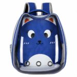 Transparenter Rucksack mit Cartoonmuster für blaue Katzen mit modischem weißen Hintergrund