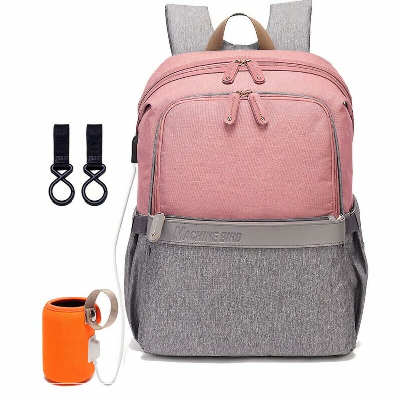 Zweifarbige Wickeltasche für Mama in Rosa und Grau mit weißem Hintergrund