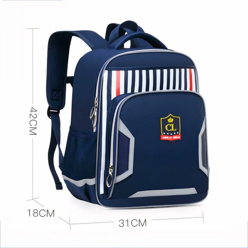 Reflektierender Schulrucksack für Kinder in Blau, Weiß und Rot