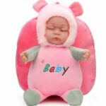 3D Baby Plüsch Rucksack in rosa mit weißem Hintergrund