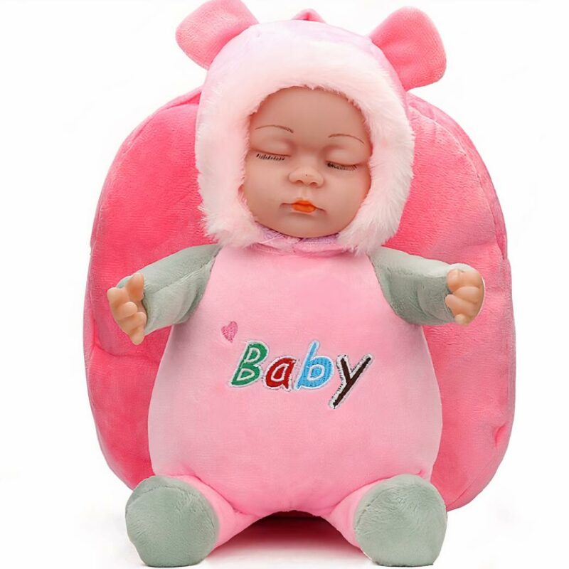 3D Baby Plüsch Rucksack in rosa mit weißem Hintergrund