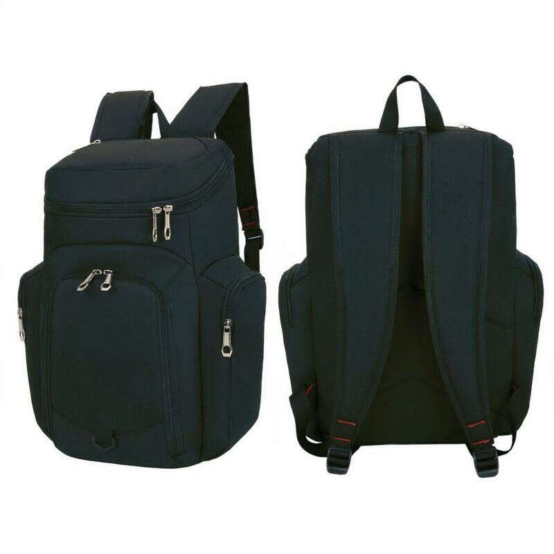 Sportrucksack mit mehreren Balltaschen schwarz mit weißem Hintergrund