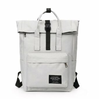 Rolltop Computer-Rucksack für Frauen weiß mit weißem Hintergrund