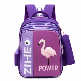 Schulrucksack mit 3D-Flamingo-Motiv in Rosa