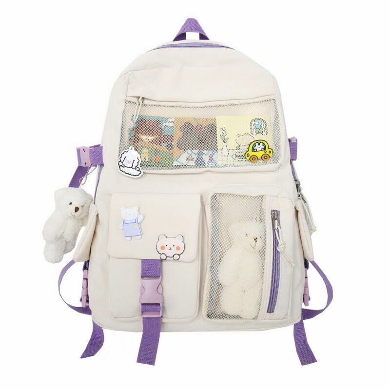 Rucksack mit kleinem Plüschbär für Mädchen violett