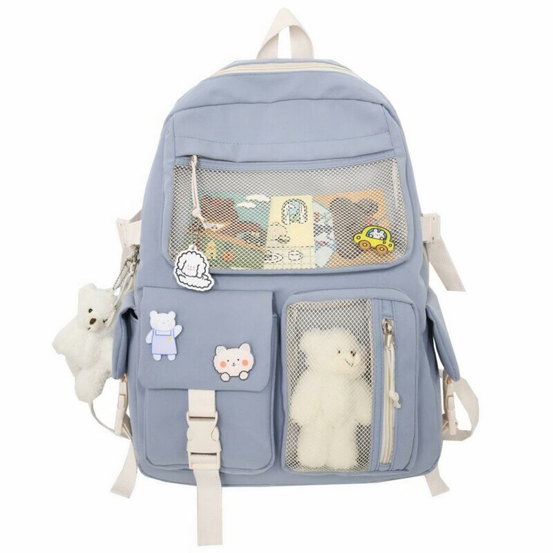 Rucksack mit kleinem Plüschbär für Mädchen grau