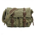 Herren-Schulranzen aus Canvas und Leder - Grün - Fototasche DSLR-Kamera