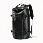 Dieser multifunktionale Rucksack aus schwarzem Leder ist das ideale Accessoire für Ihre Reisen.